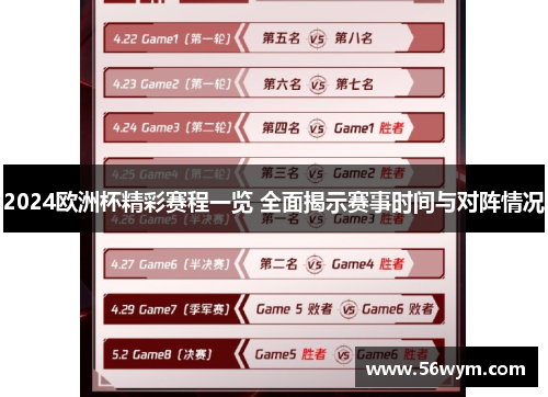 2024欧洲杯精彩赛程一览 全面揭示赛事时间与对阵情况